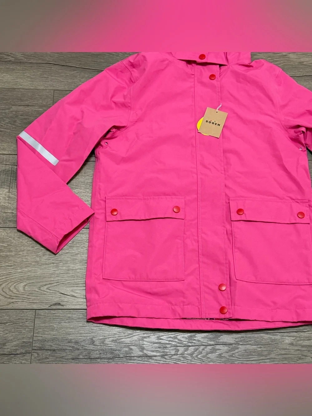 Mini Boden Girls Waterproof Fisherman's Hooded Pink Floral Jacket Sz 11-12 NWT